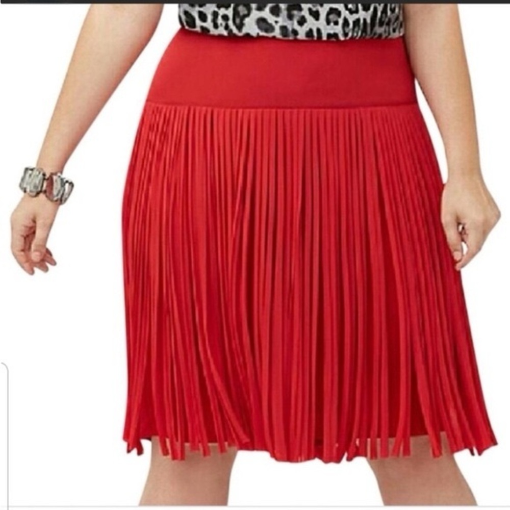NWT Lane Bryant Size 28 Red Fringe Flowy Knee Length Skirt